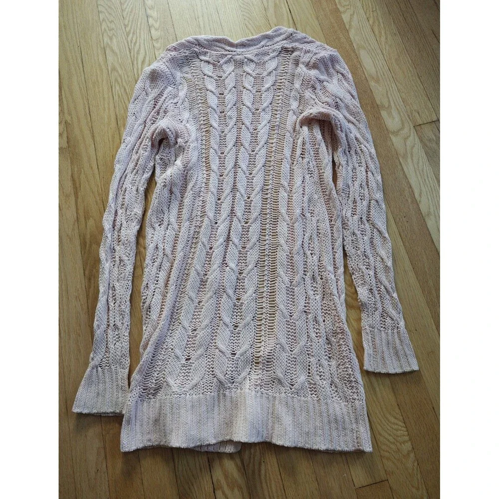 Free People Pink Cable Knit Cardigan Sweater Women's XS Cozy Boho Chunky Knit